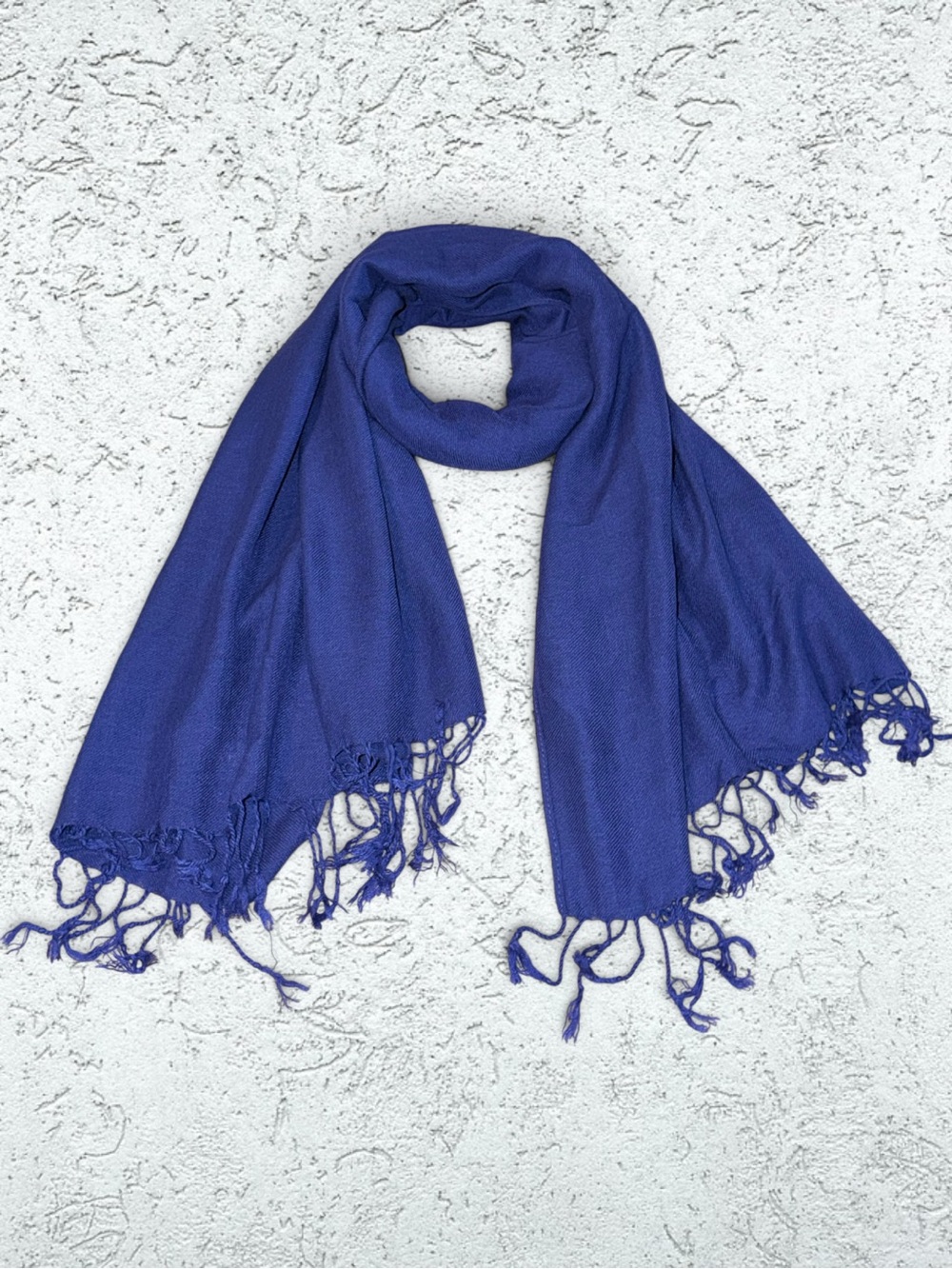 🌻Pashmina Silk Deep Blue Fringe Scarf